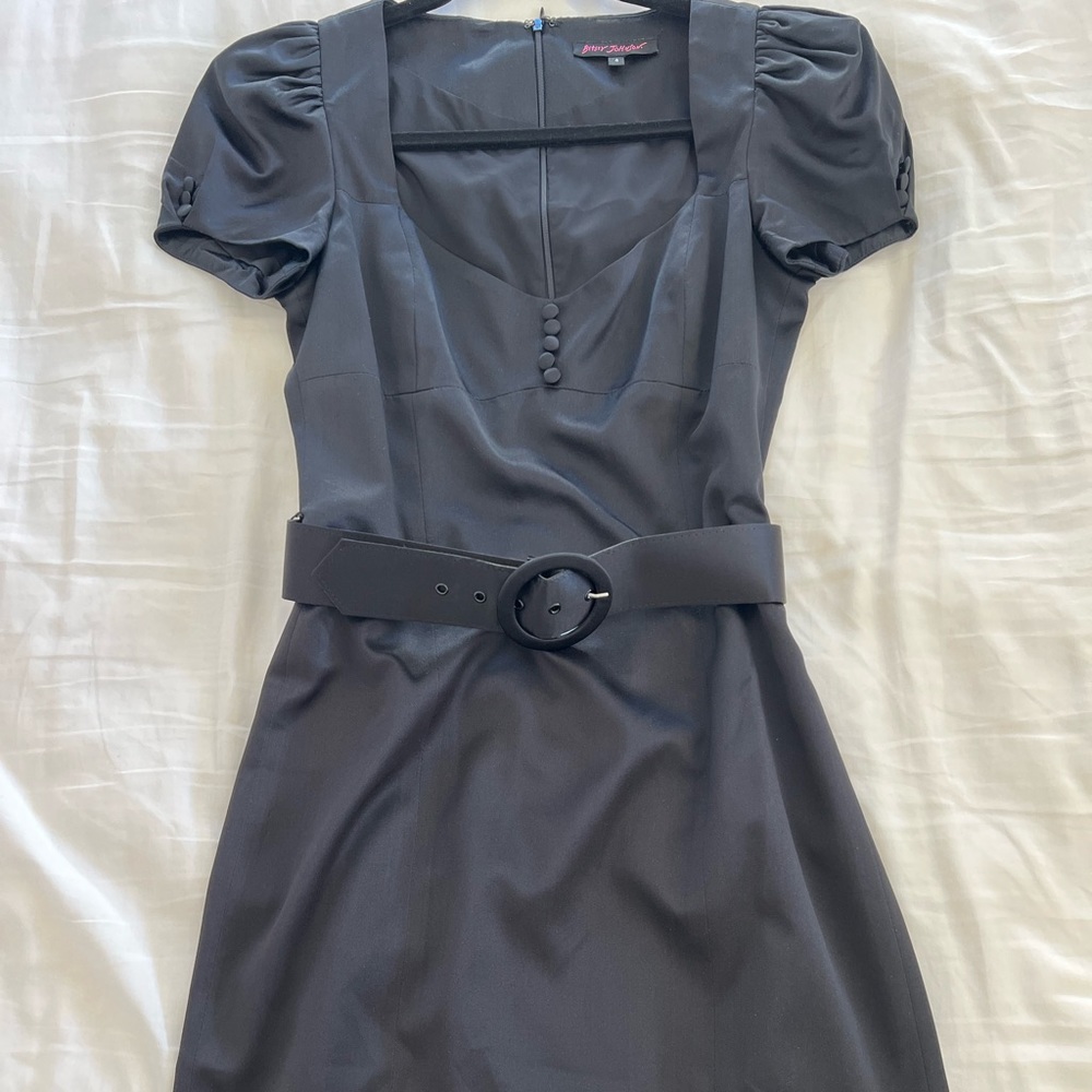 Betsey Johnson Black Satin Midi Dress